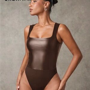 SHEIN Chocolate Brown One-Piece Swimsuit